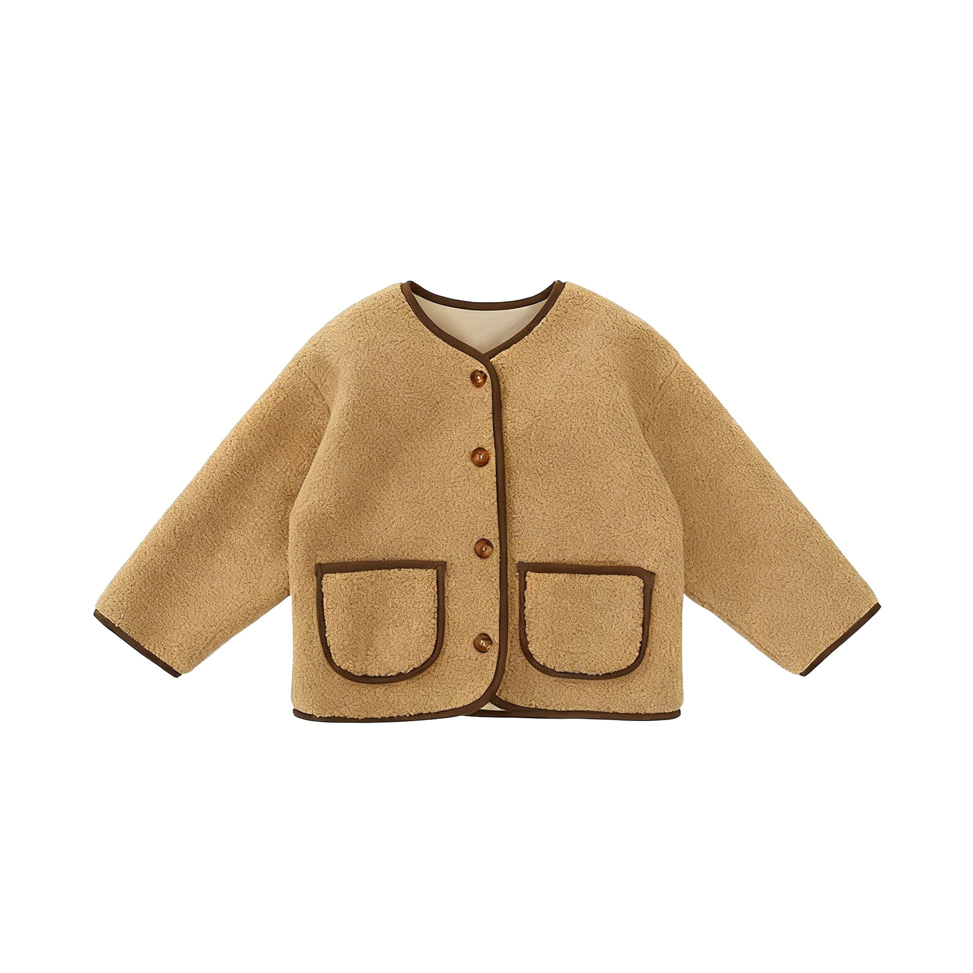 Brown Contrast Trim Fleece Jacket