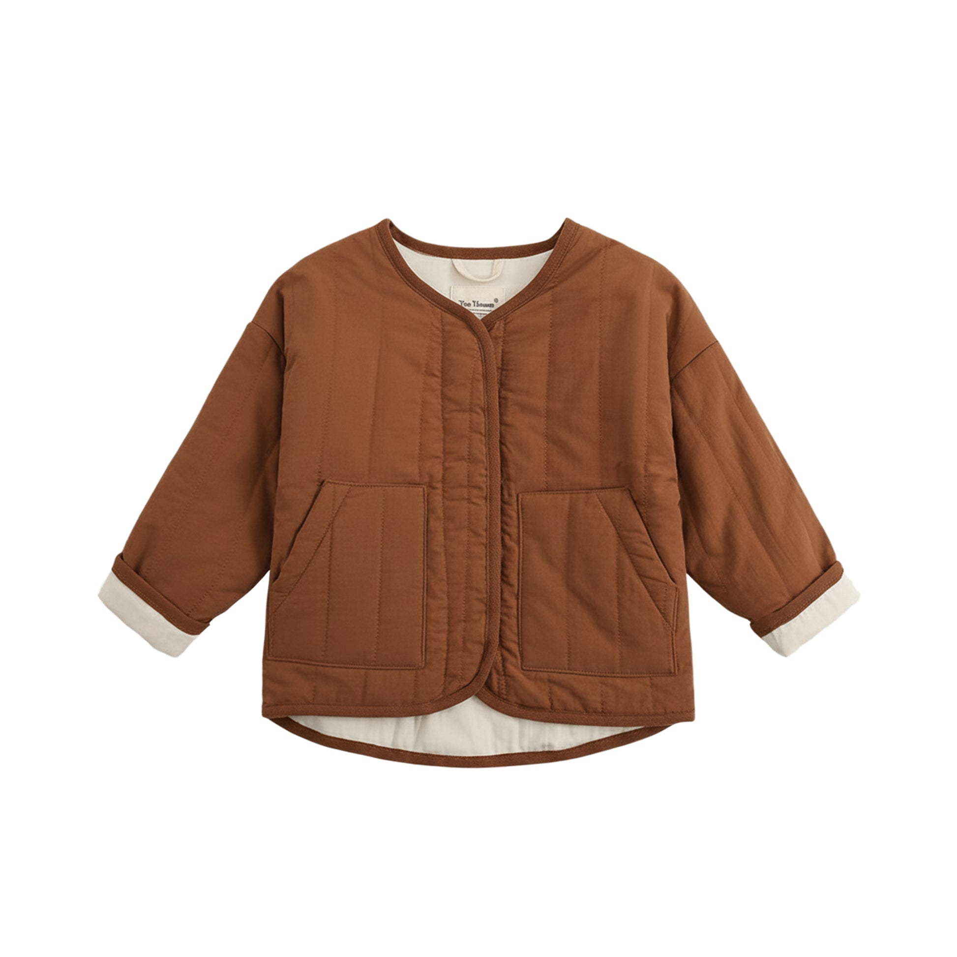 Brown Collarless Padded Jacket