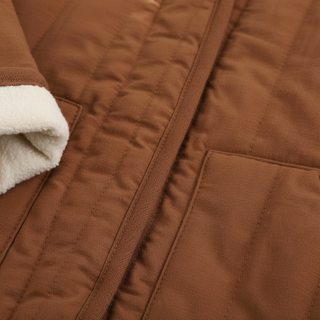 Brown Collarless Padded Jacket