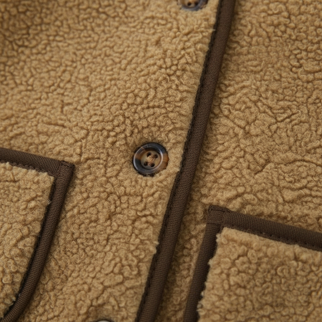 Brown Contrast Trim Fleece Jacket