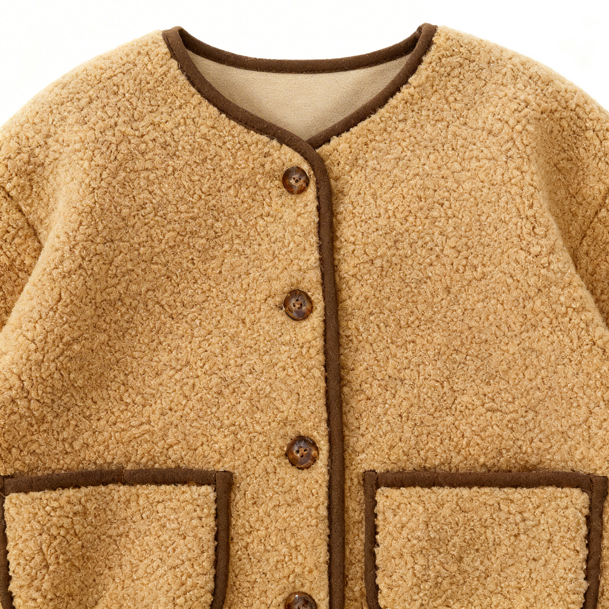 Brown Contrast Trim Fleece Jacket