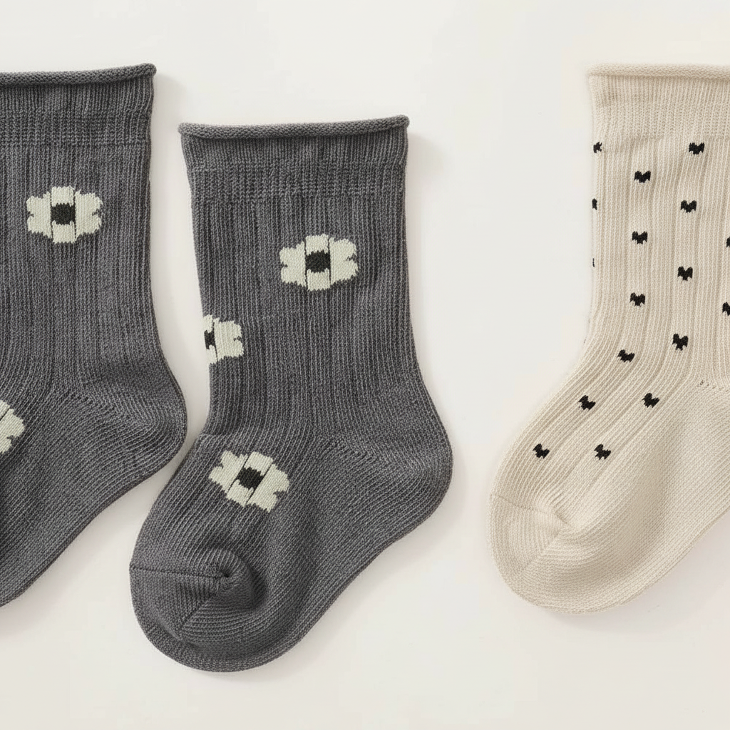 2 Pack Socks – Grey Floral & Beige Hearts
